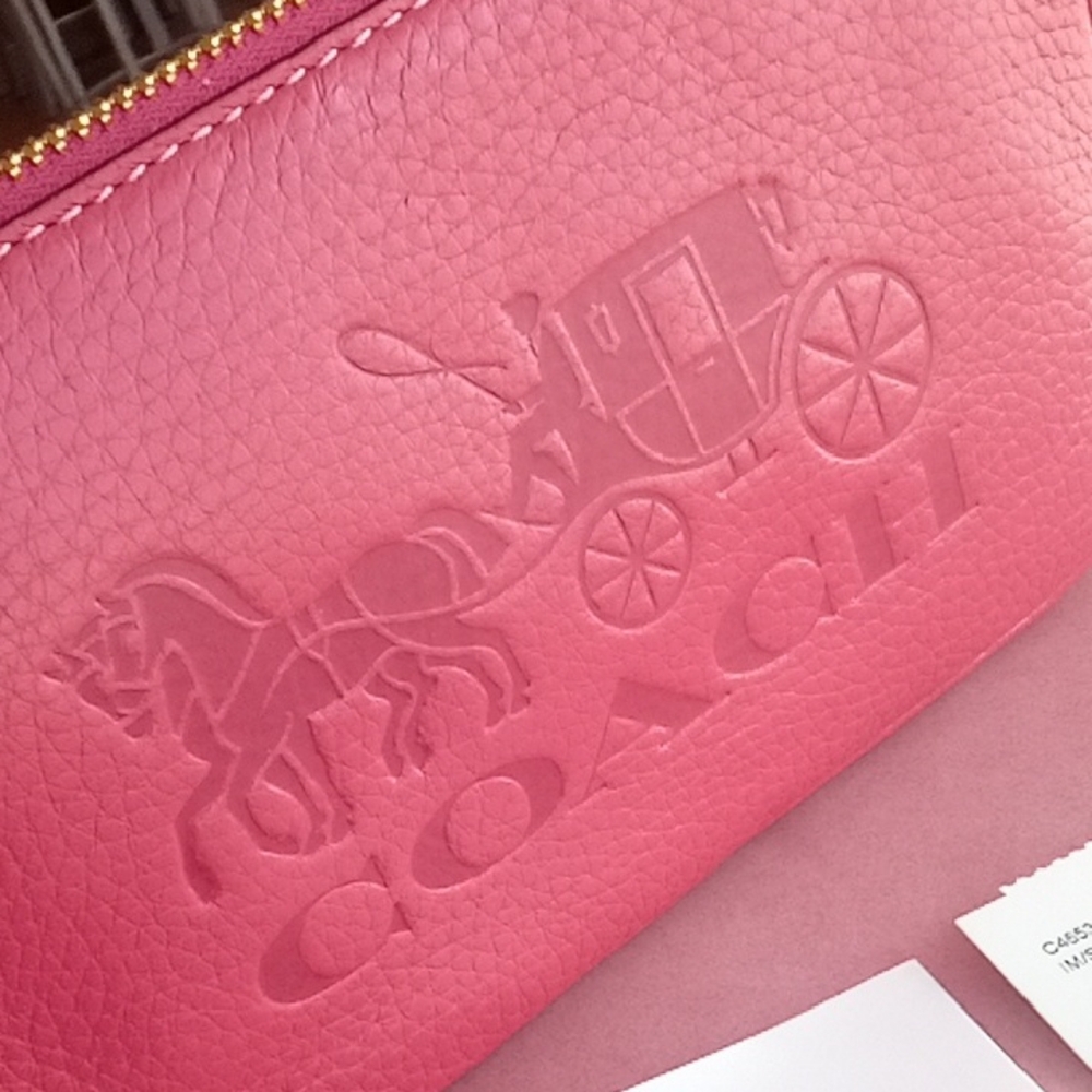 NWT Spring Easter Coach Carriage Strawberry Haze Leather Handbag Wristlet - Picture 2 of 16